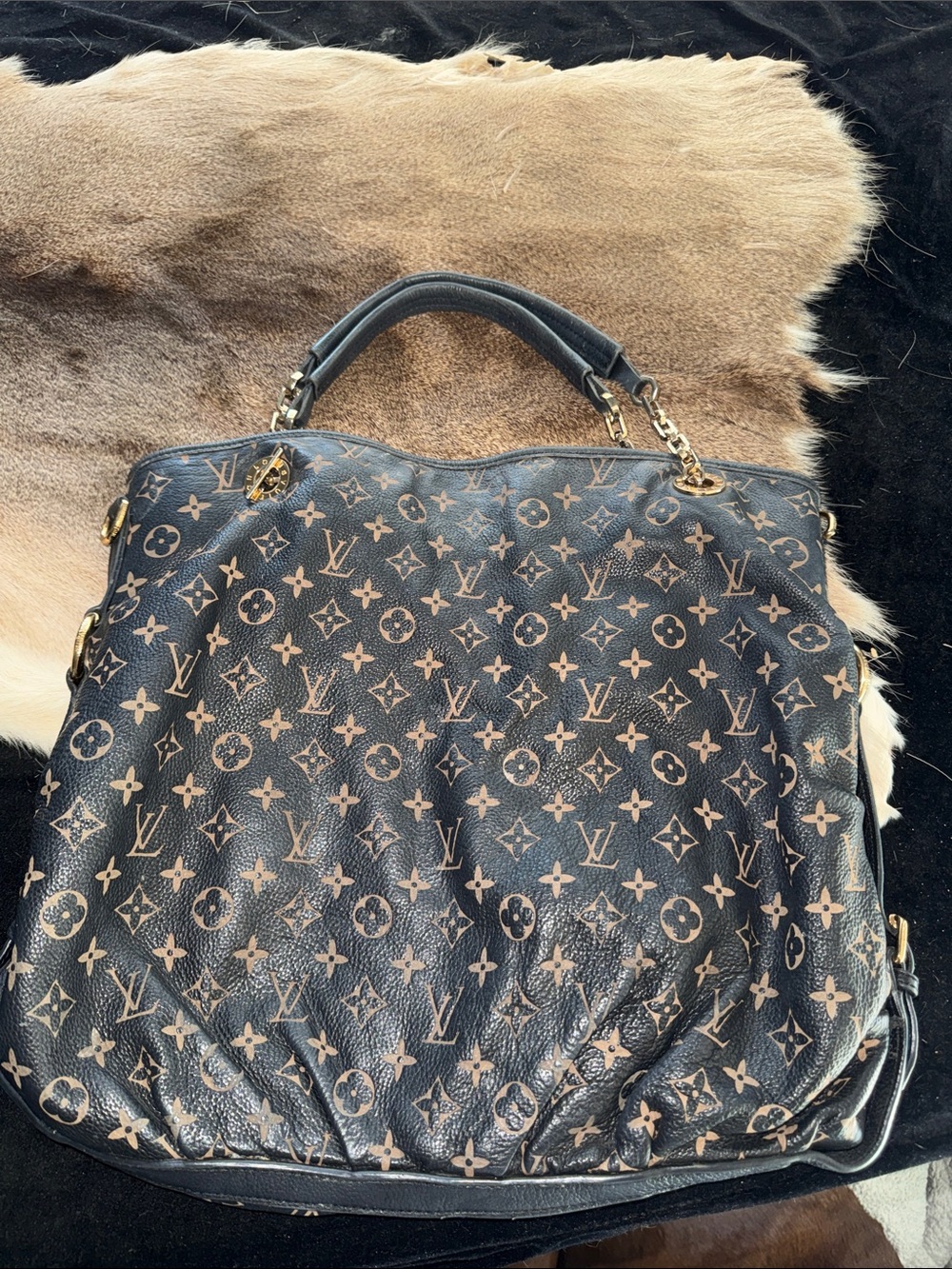 100% Authentic Louis Vuitton Black/Tan Monogram Canvas Top-Handle Tote Vintage